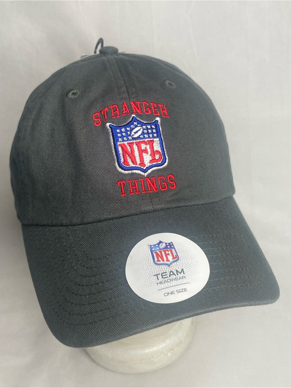 NWT NFL Team Apparel X Stranger Things Gray Adjustable Baseball Cap Hat OSFM
